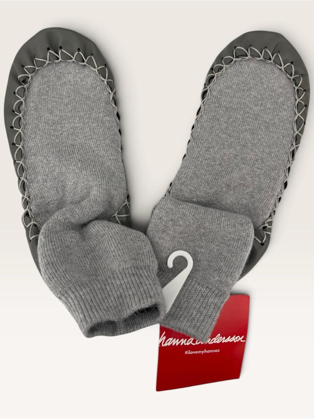 Hanna Andersson Kids Slipper Socks Gray Moccasin Shoes Size 1Y NWT